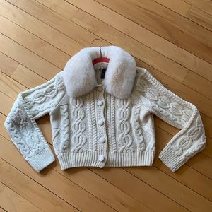 Faux Fur collar cream knit cardigan